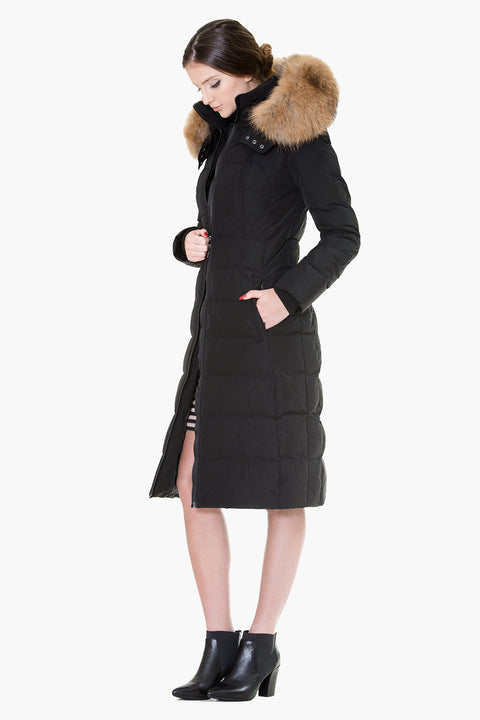 Down coat with insert back belt